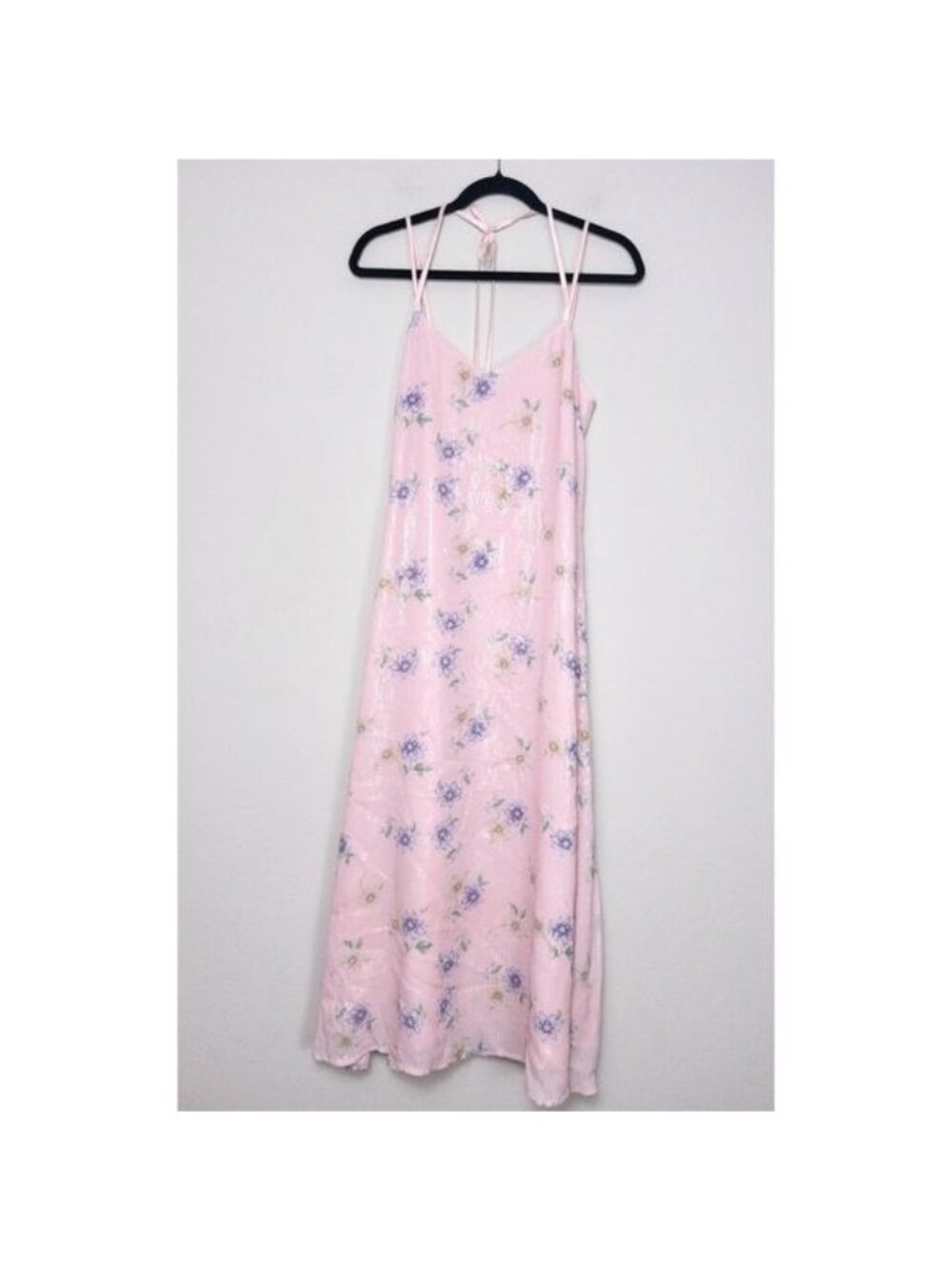 NEW Endless Rose Free The Roses Sequin Floral Slip Maxi Dress S Pink Halter Tie